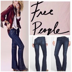 Free People Seamed Paneled Flare Jeans. Mid-rise flare